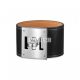 Hermes Black Leather Kelly Dog Bracelet with White Gold Plated Clasp
