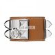 Hermes Brown Leather Collier de Chien Bracelet with White Gold Plated Clasp & Hardware